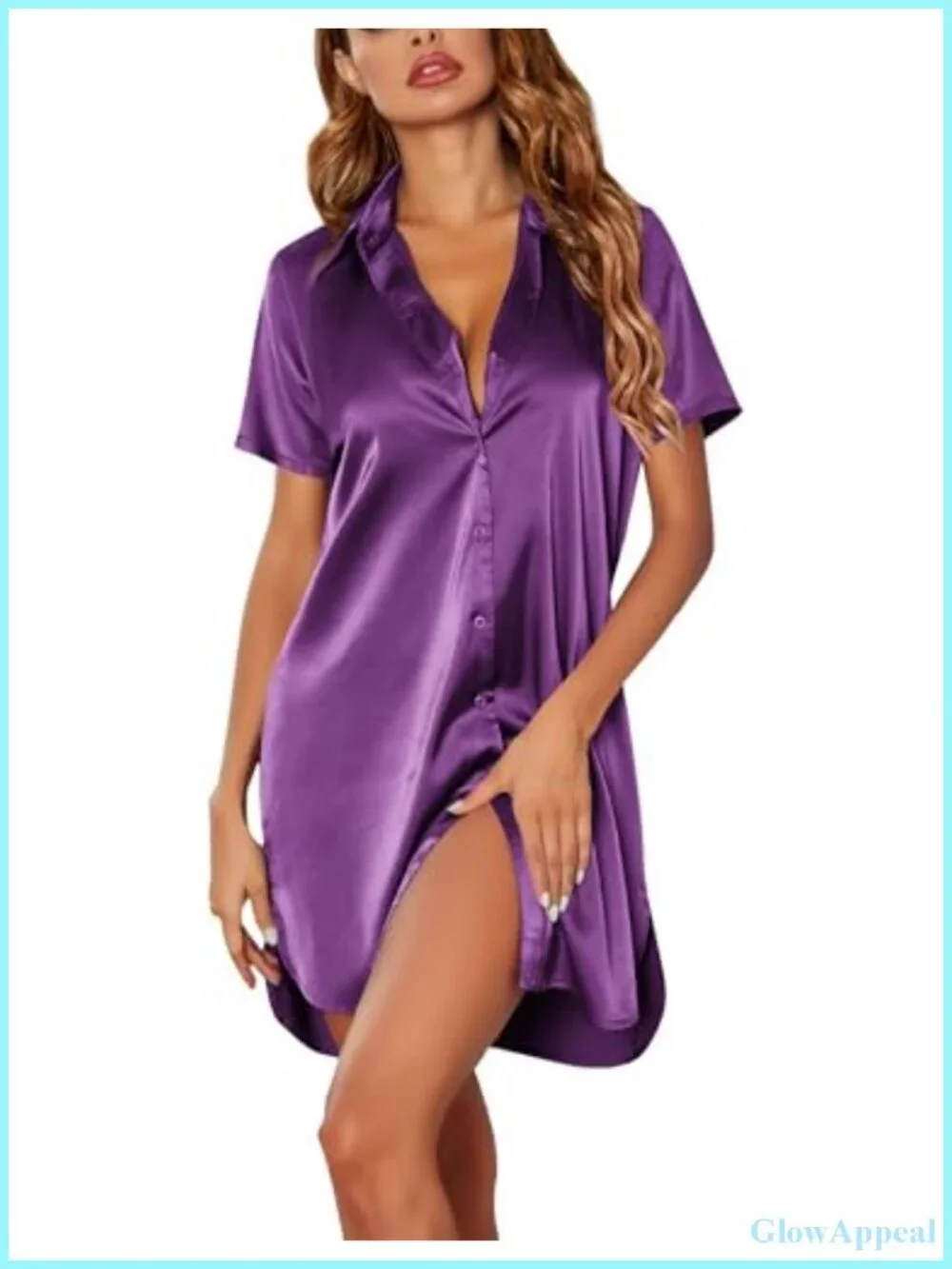 Ekouaer Satin Nightgown Silk Sleepshirt Button Down Short Sleeve